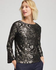 Art Deco Burnout Jacquard Top Black - Chico's