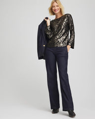Art Deco Burnout Jacquard Top Black - Chico's