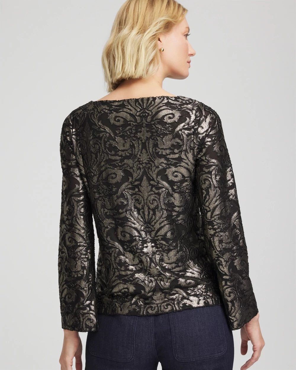 Art Deco Burnout Jacquard Top Black - Chico's