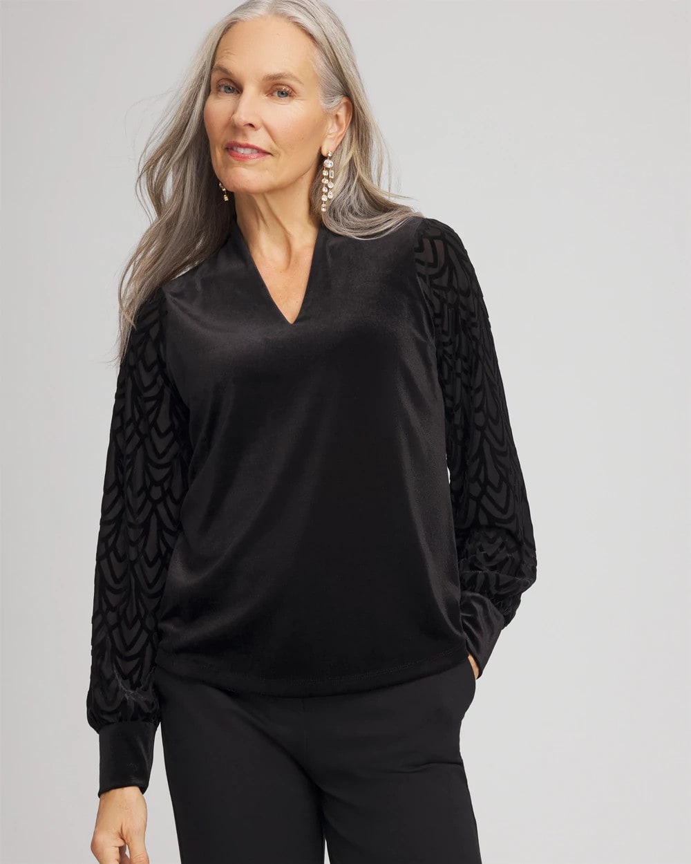 Art Deco Velvet Burnout Top Black - Chico's
