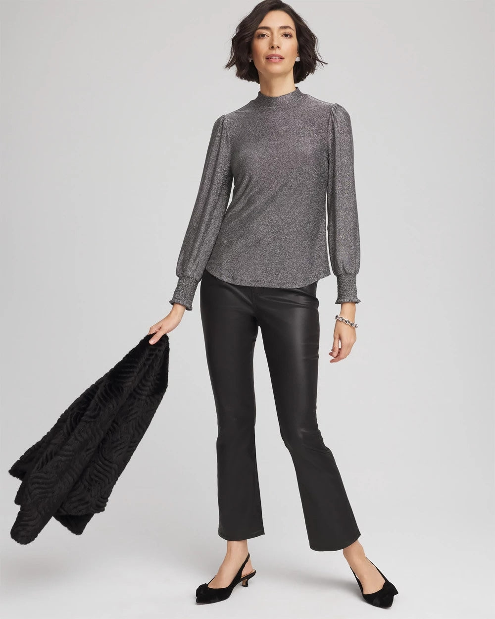 Sparkle Smocked Top Silver Glitter - Chico's