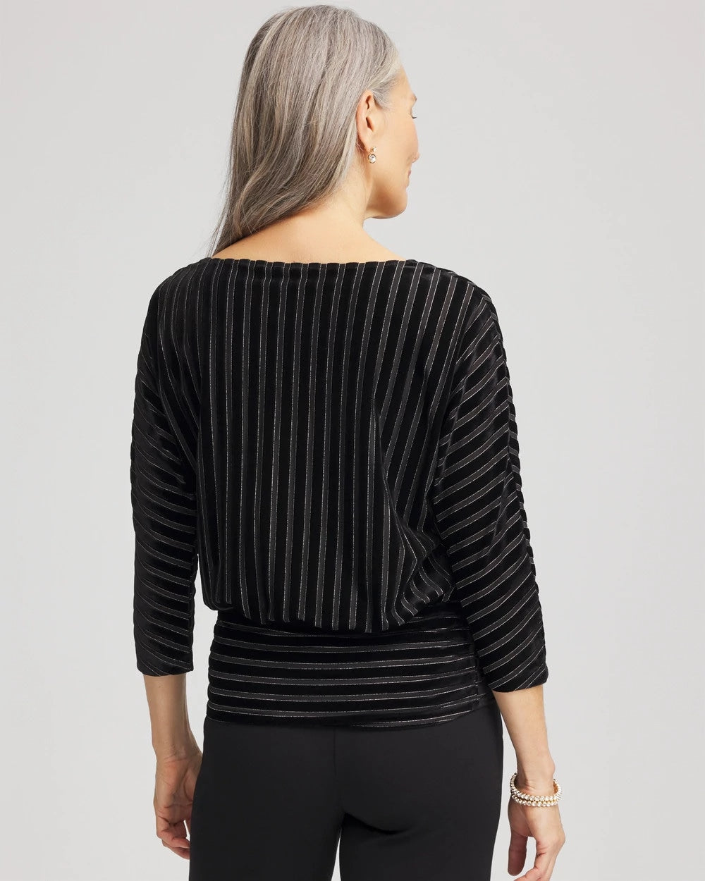 Velvet Burnout Stripe Banded-Bottom Top Black - Chico's
