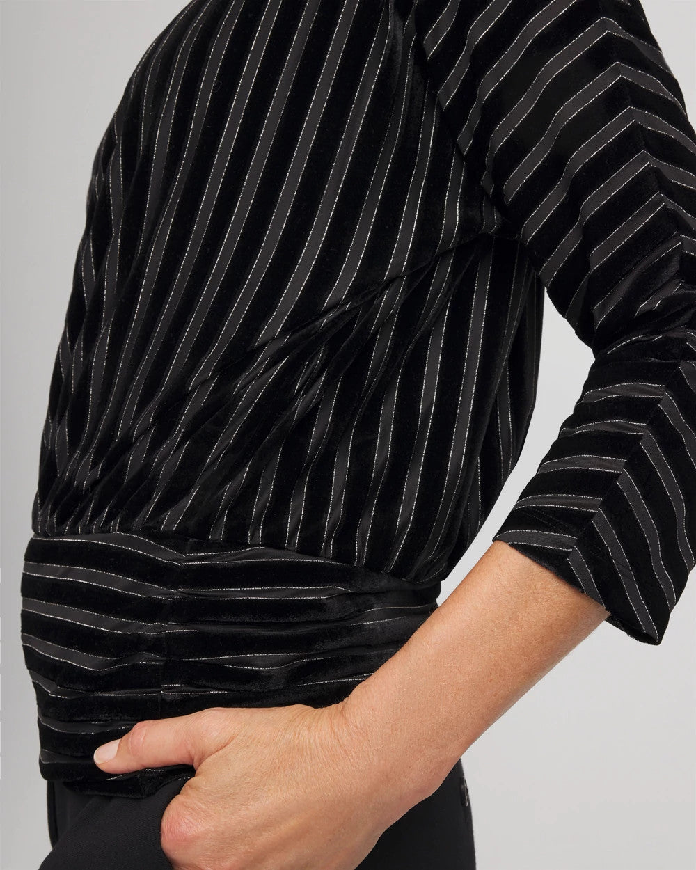 Velvet Burnout Stripe Banded-Bottom Top Black - Chico's