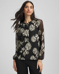Floral Metallic Bodre Top Black - Chico's
