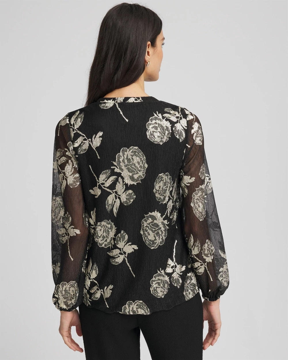 Floral Metallic Bodre Top Black - Chico's