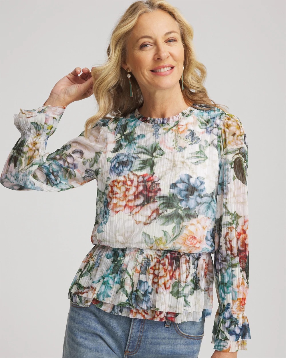 Rose Print Crinkle Top Ecru - Chico's