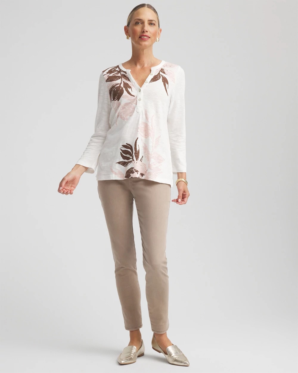 Slub Splitneck Henley Tee Rose Smoke - Chico's