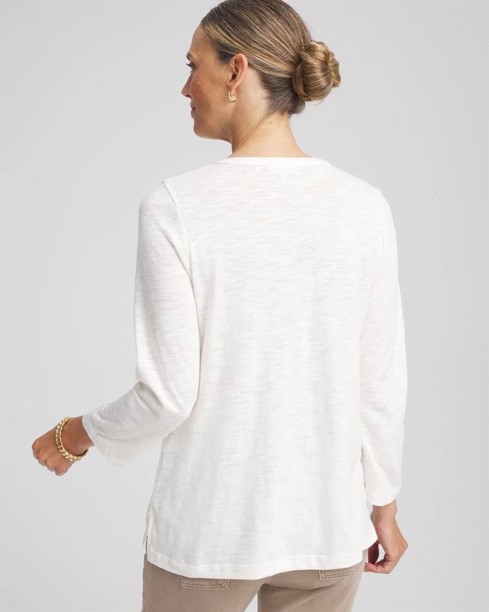 Slub Splitneck Henley Tee Rose Smoke - Chico's