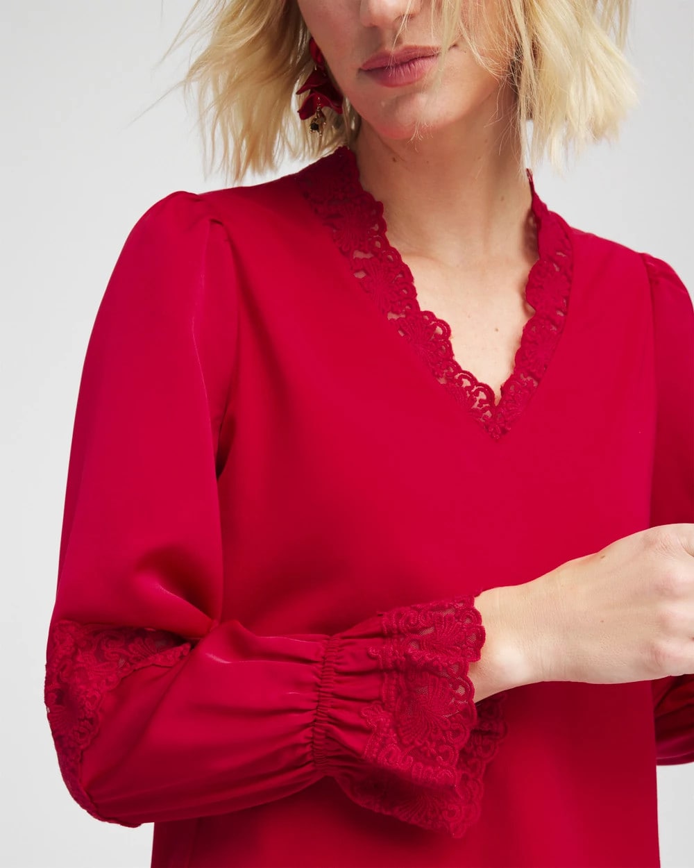 Lace V-Neck Top Carmine Red - Chico's