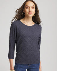 Textured Denim-Motif Tapered-Hem Top Denim - Chico's
