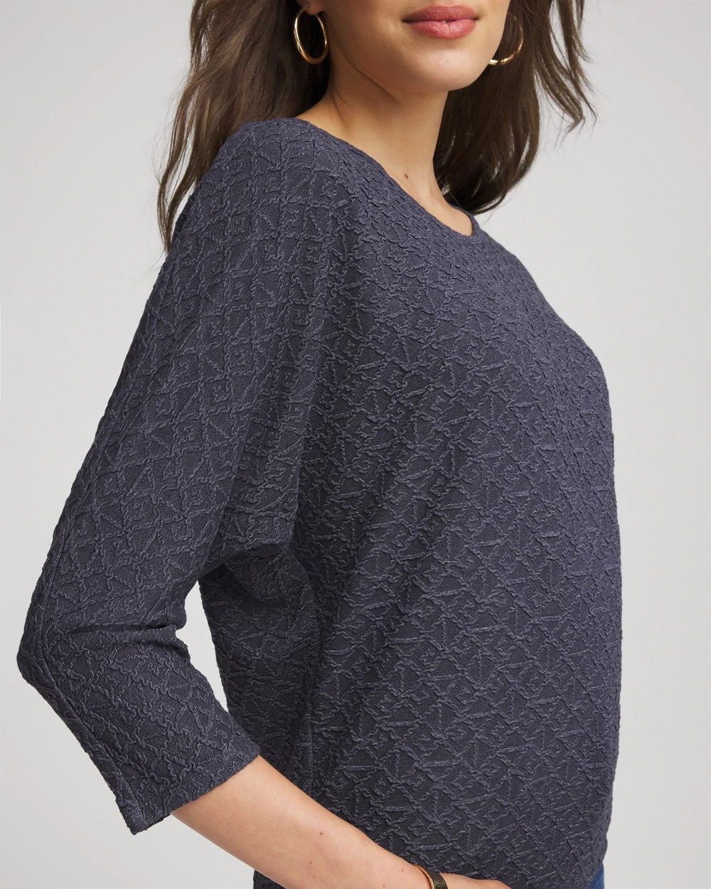 Textured Denim-Motif Tapered-Hem Top Denim - Chico's
