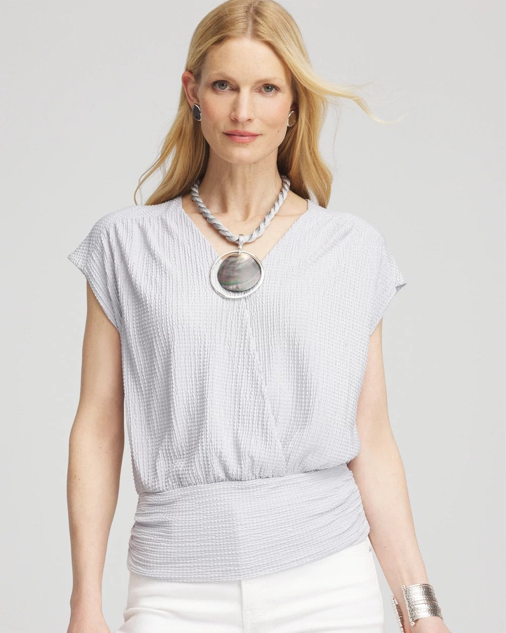 Foiled Knit Banded Bottom Top Dove Gray - Chico's