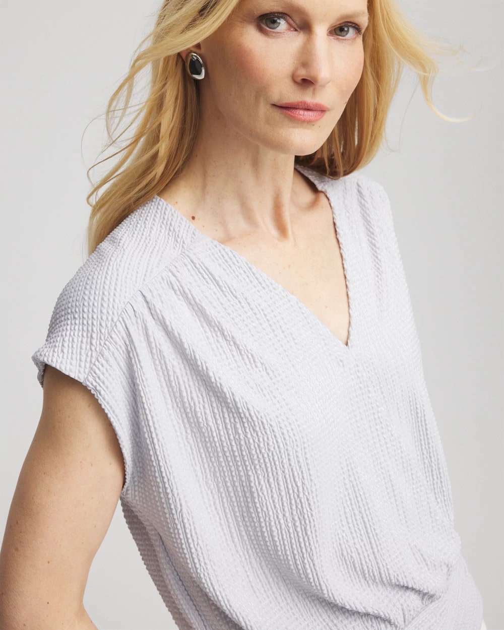 Foiled Knit Banded Bottom Top Dove Gray - Chico's