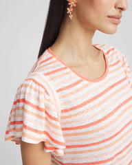 Striped Linen Smocked Flutter-Sleeved Tee Melon Mambo - Chico's