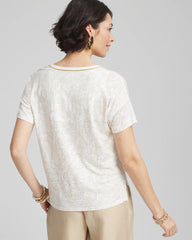 Printed Sweater Trim Linen Tee River Rock - Chico's