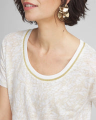 Printed Sweater Trim Linen Tee River Rock - Chico's