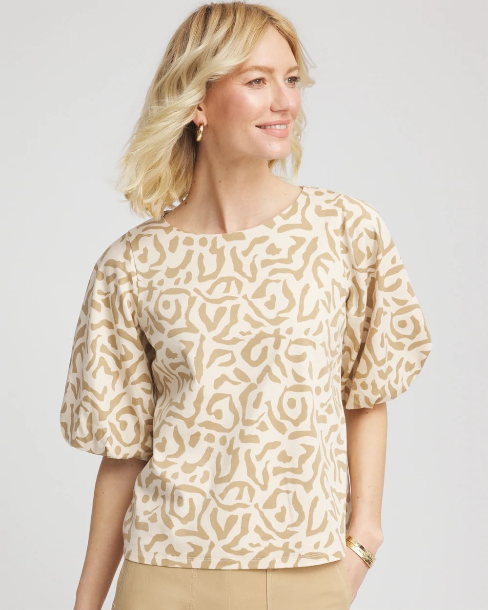 Animal Print Bubble Sleeve Top Glistening Sand - Chico's