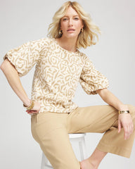 Animal Print Bubble Sleeve Top Glistening Sand - Chico's