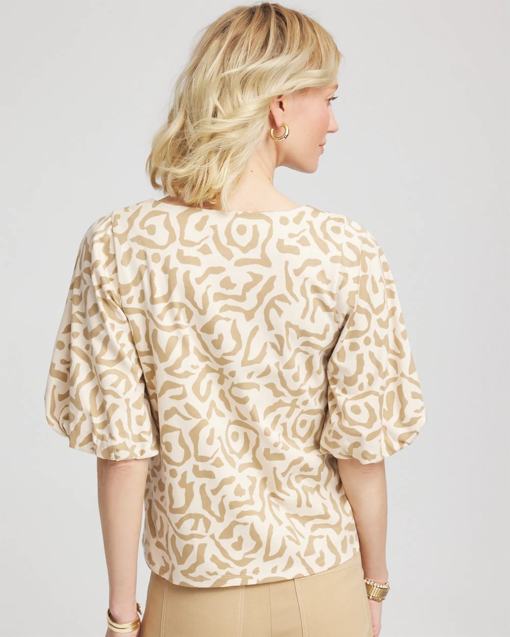 Animal Print Bubble Sleeve Top Glistening Sand - Chico's
