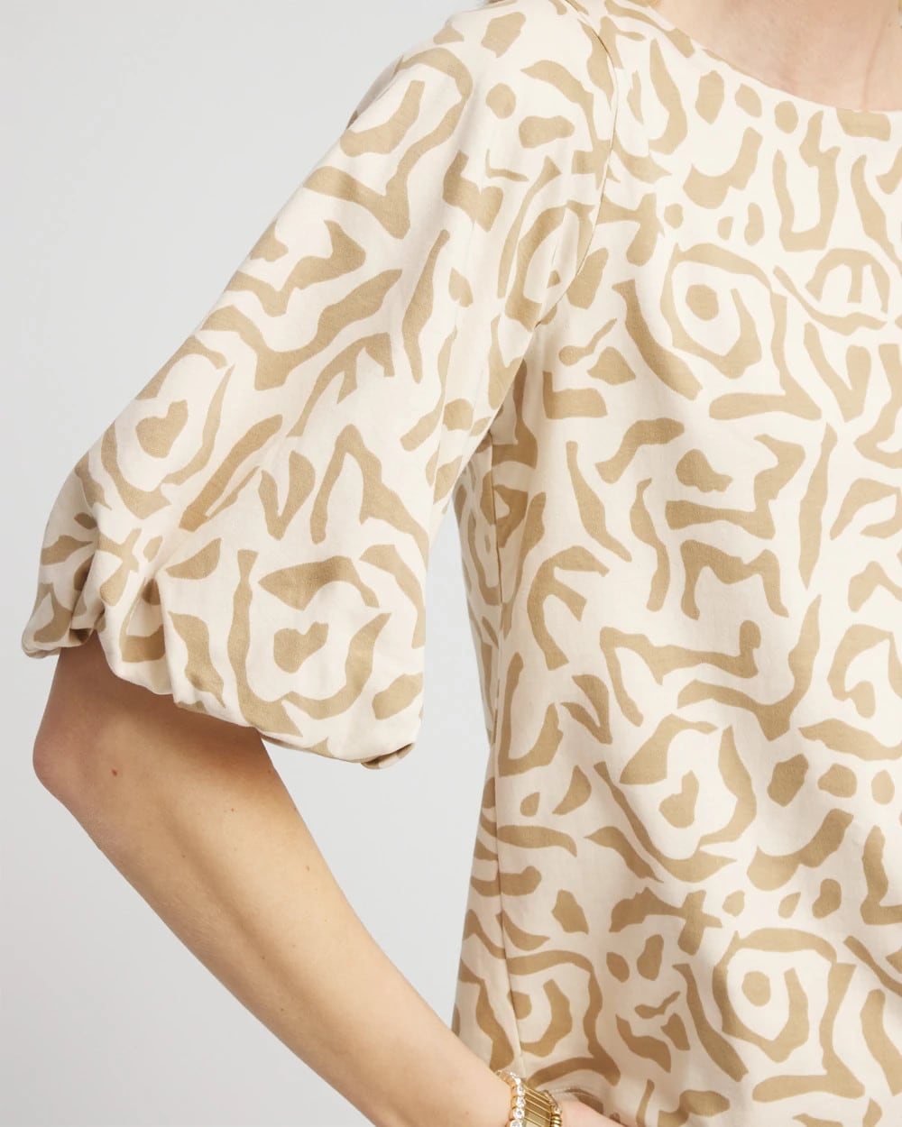 Animal Print Bubble Sleeve Top Glistening Sand - Chico's