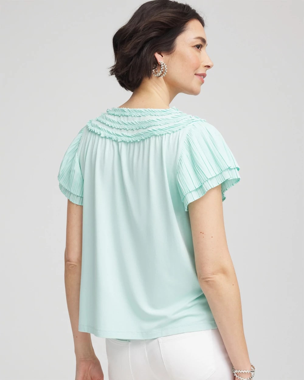 Touch of Cool™ Layered Pleated Flutter Tee Teal Waters - Chico's