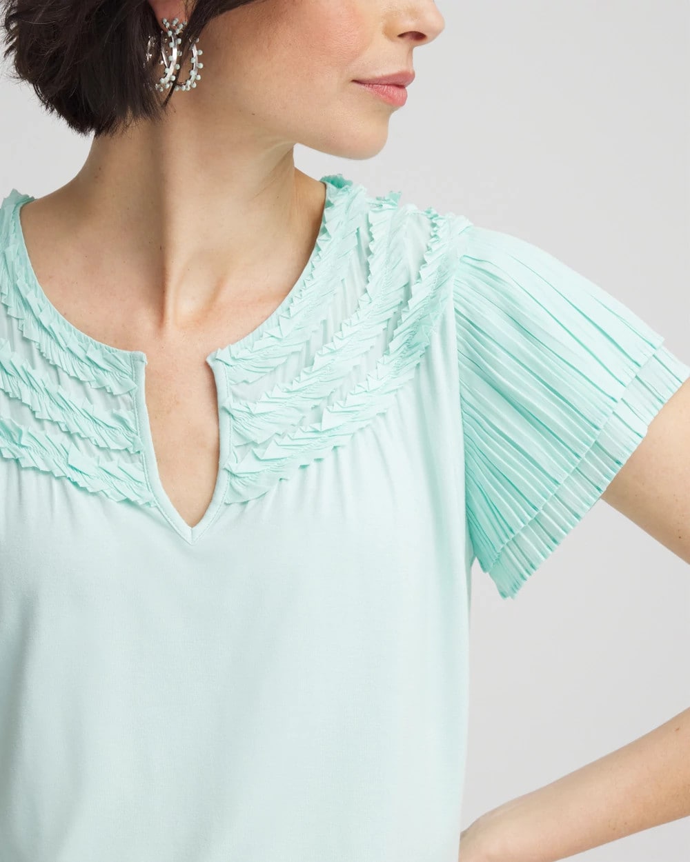 Touch of Cool™ Layered Pleated Flutter Tee Teal Waters - Chico's