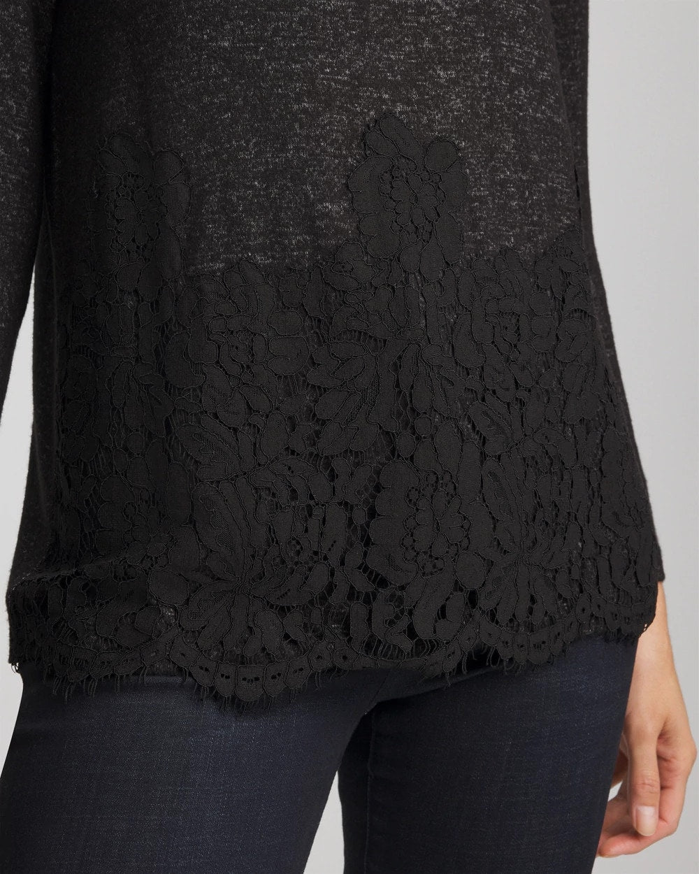 Lace Hem Cowlneck Top Black - Chico's