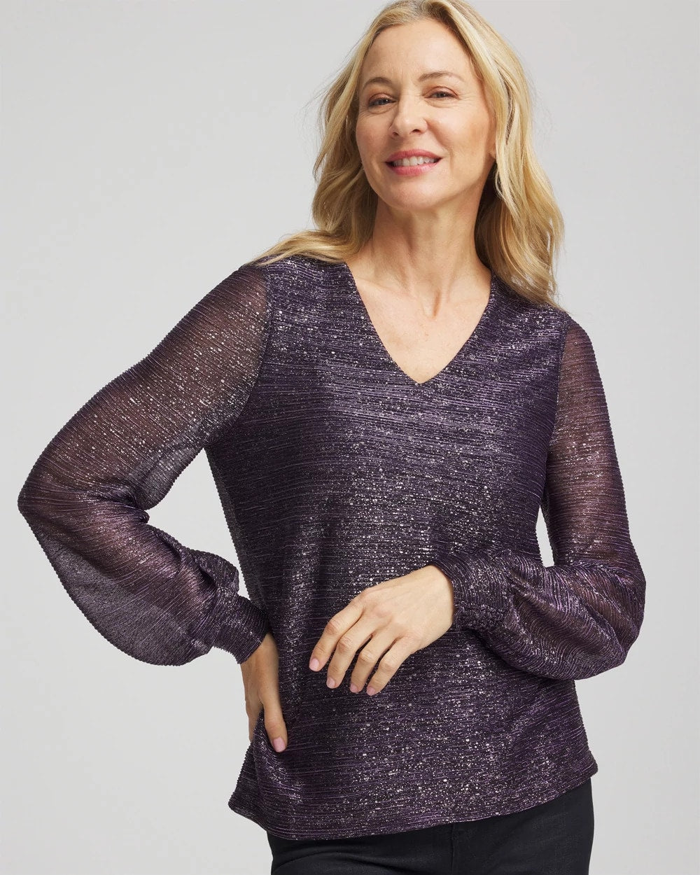 Foiled Bodre Top Purple Elixir - Chico's