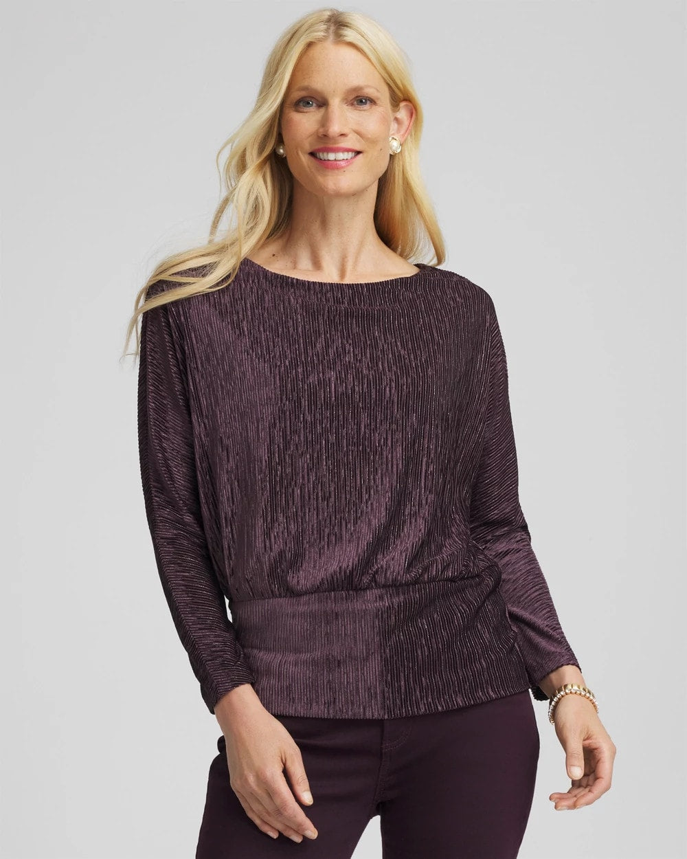 Crinkle Velvet Banded-Bottom Top Night Bloom - Chico's