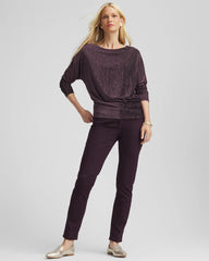 Crinkle Velvet Banded-Bottom Top Night Bloom - Chico's