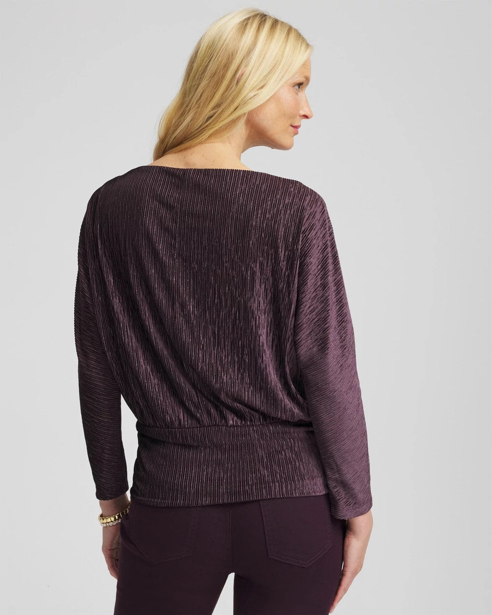 Crinkle Velvet Banded-Bottom Top Night Bloom - Chico's