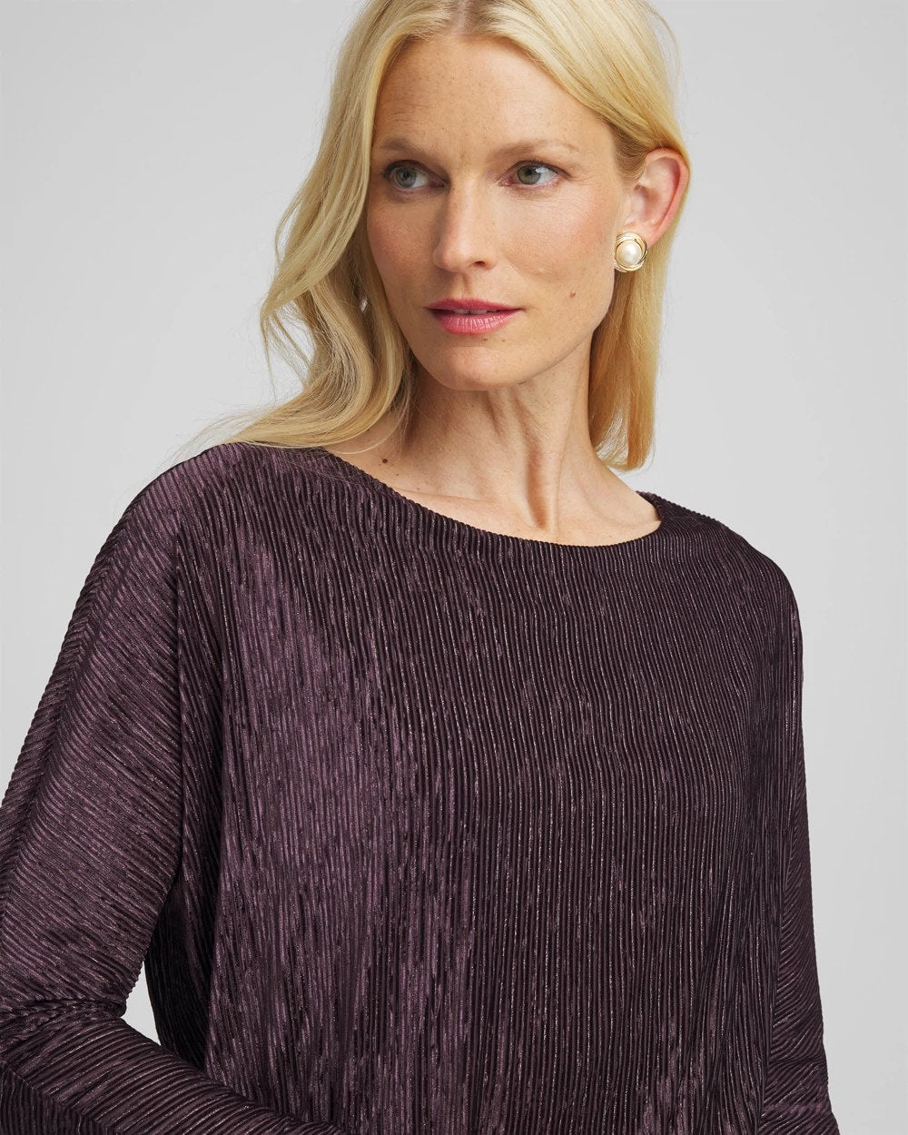 Crinkle Velvet Banded-Bottom Top Night Bloom - Chico's
