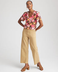 Floral Petal-Sleeve Voop Neck Tee Cacao - Chico's