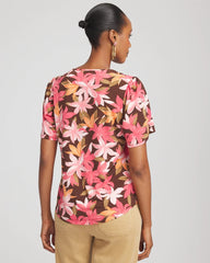 Floral Petal-Sleeve Voop Neck Tee Cacao - Chico's