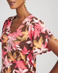 Floral Petal-Sleeve Voop Neck Tee Cacao - Chico's
