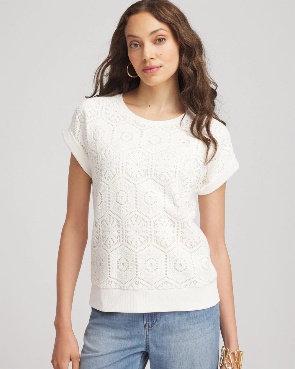 Crocheted Cotton-Blend Shirt Ecru - Chico's