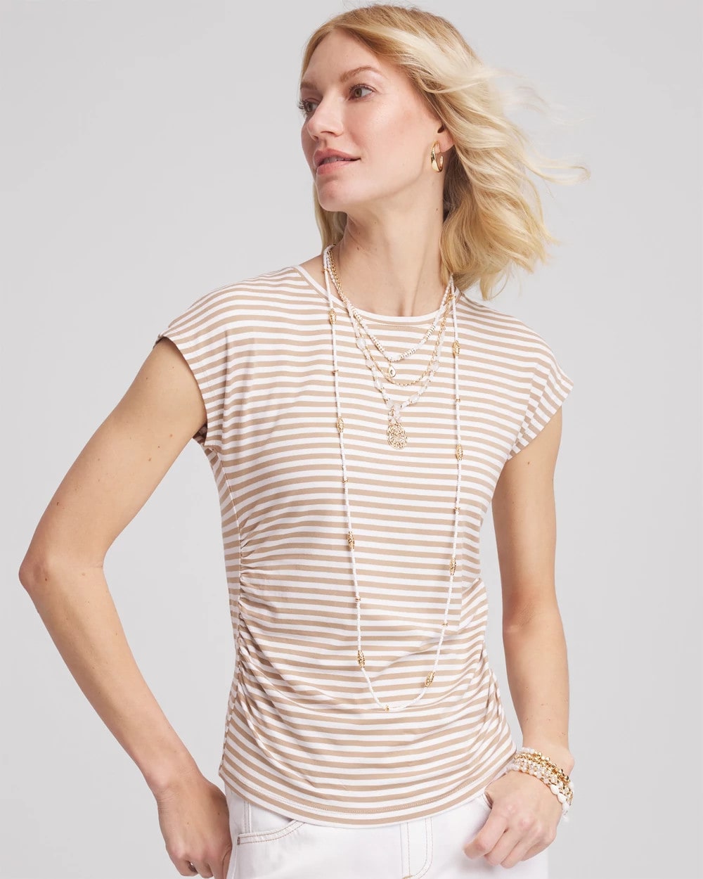Neutral Striped Cap Sleeve Dolman Tee Cafe Aroma - Chico's