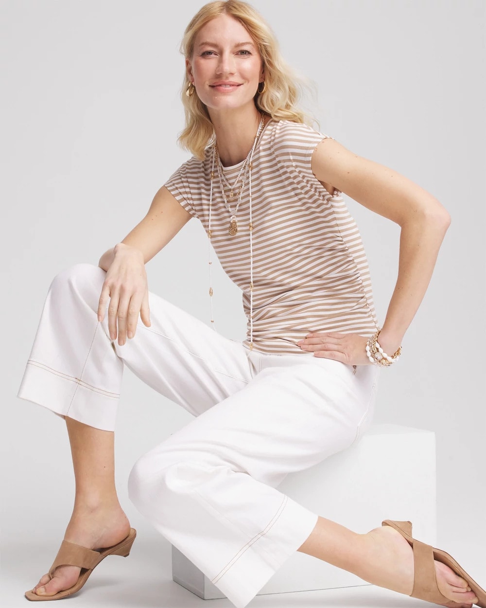 Neutral Striped Cap Sleeve Dolman Tee Cafe Aroma - Chico's