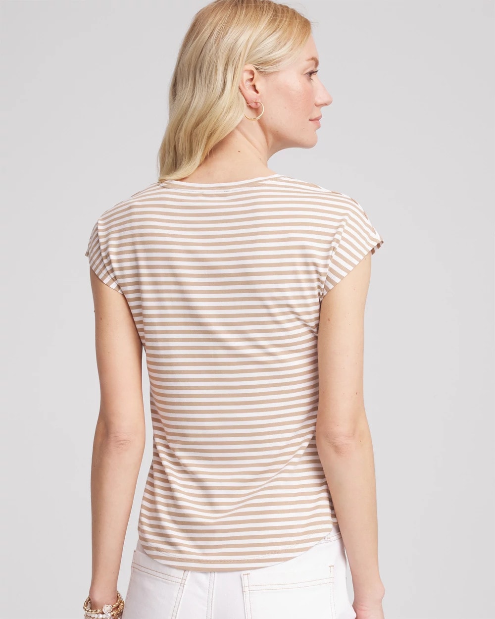 Neutral Striped Cap Sleeve Dolman Tee Cafe Aroma - Chico's