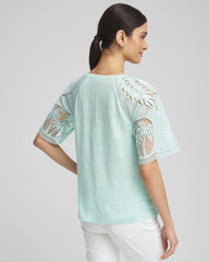 Linen Crochet Lace Short Sleeve Tee Teal Waters - Chico's
