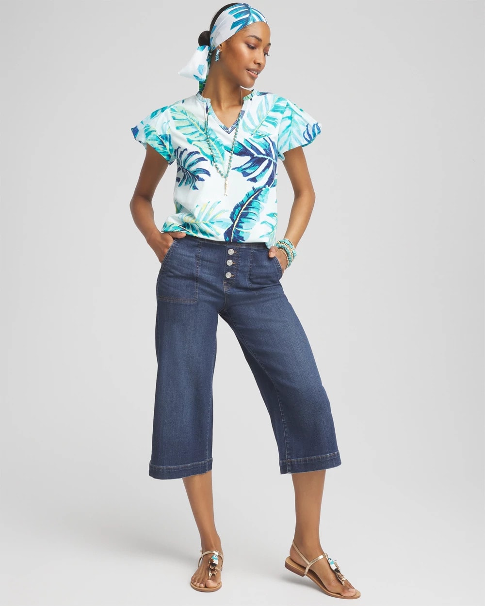 Notch Neck Cap Sleeve Tee Paradiso Blue - Chico's