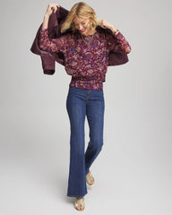 Paisley Textured Banded-Hem Top Deep Chianti - Chico's