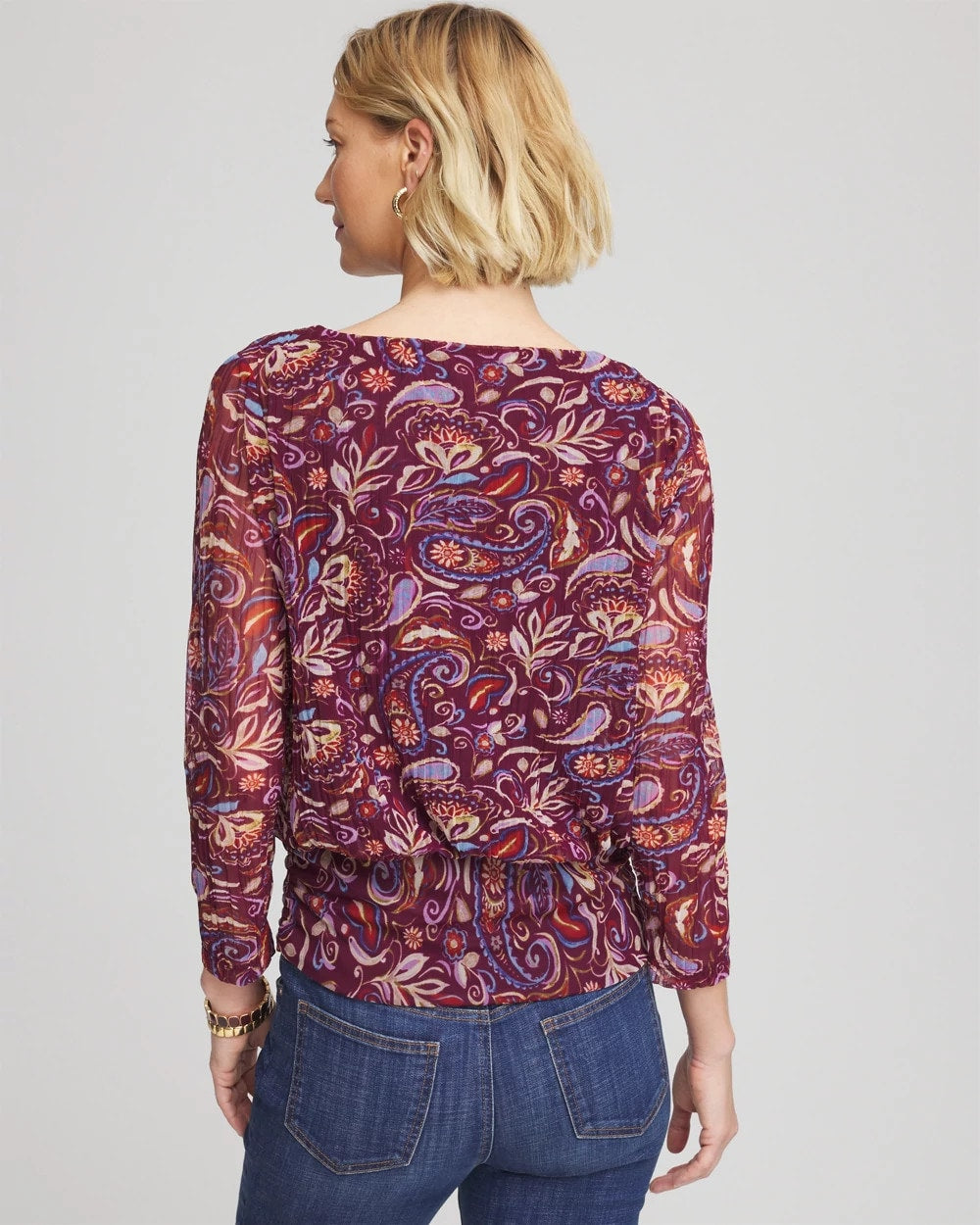Paisley Textured Banded-Hem Top Deep Chianti - Chico's
