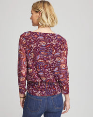 Paisley Textured Banded-Hem Top Deep Chianti - Chico's