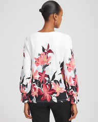 Floral-Motif Smocked Cotton-Slub Tee Alabaster - Chico's