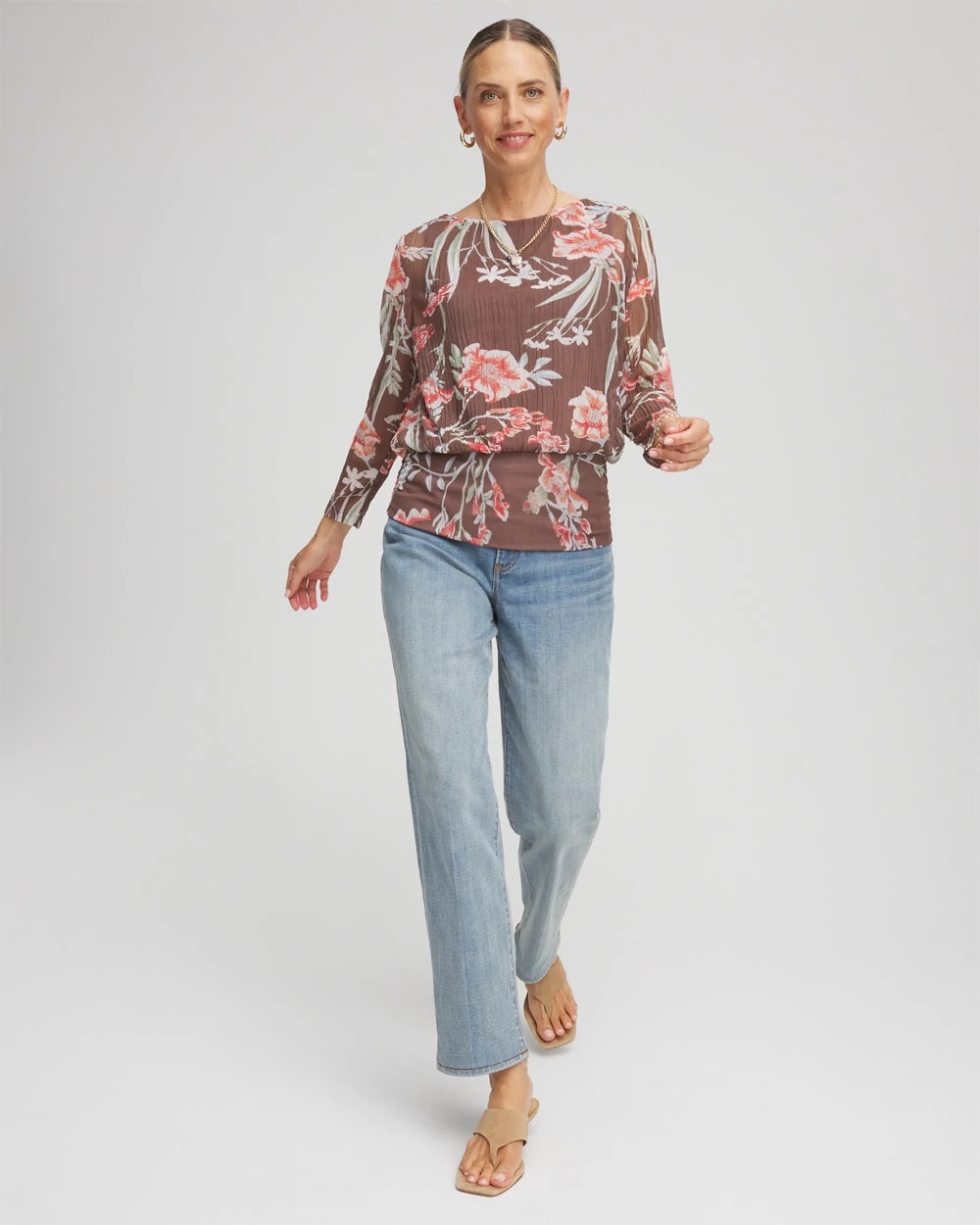 Textured Banded-Hem Top Dried Mushroom - Chico's