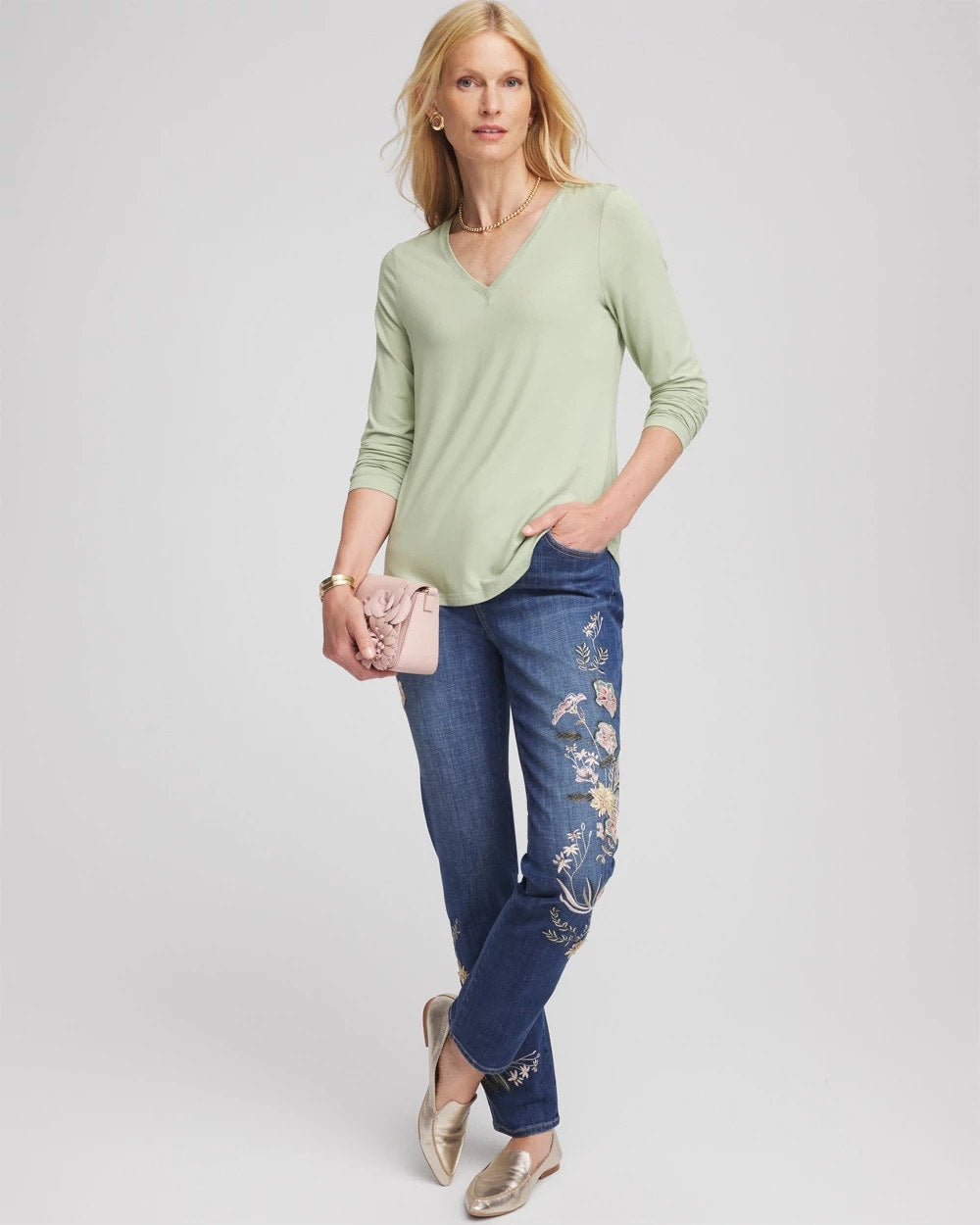 Touch of Cool™ V-Neck Layering Tee Sage Meadow - Chico's