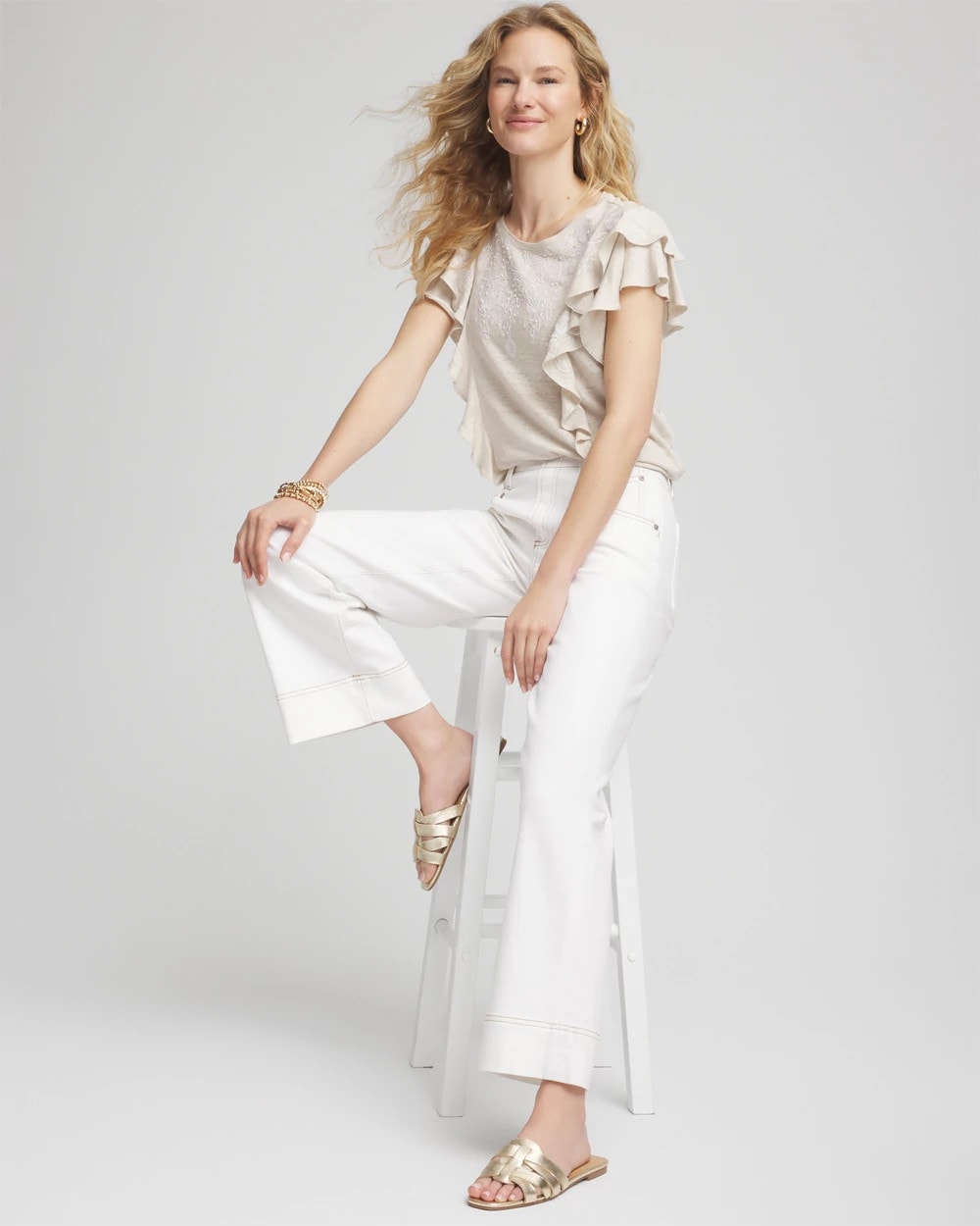 Embroidered Flutter-Sleeve Tee River Rock - Chico's