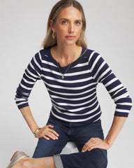 Stretch Cotton Boatneck Tunic Passport Blue - Chico's