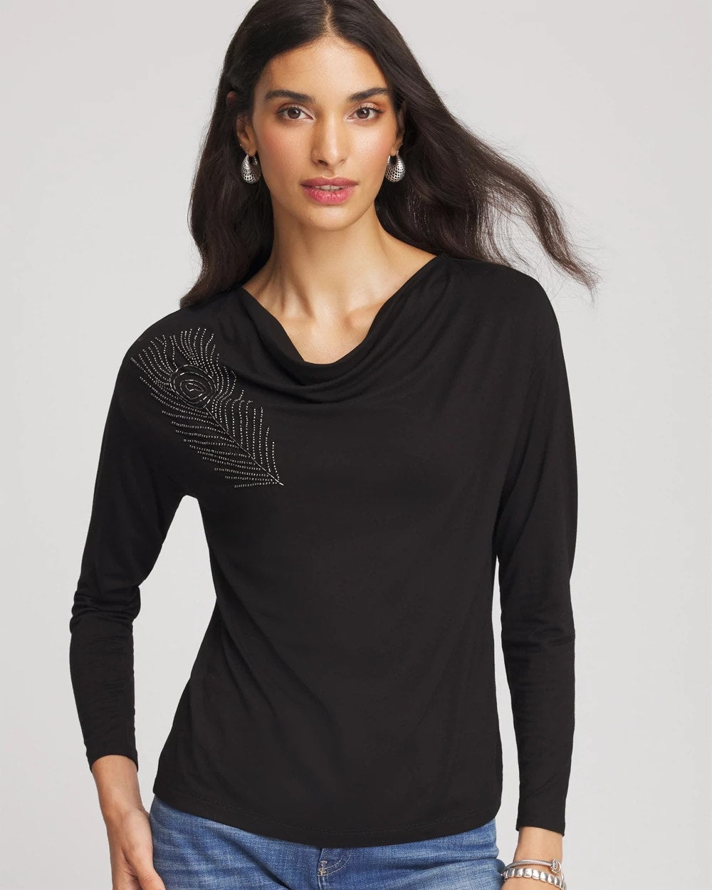 Embellished Cowlneck Dolman Tee Black - Chico's